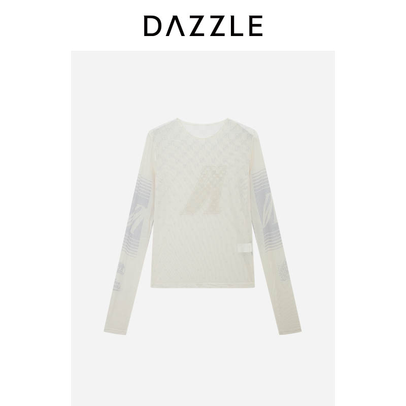 【人气尖货】DAZZLE 地素奥莱小上衣白色网纱紧身小上衣图片