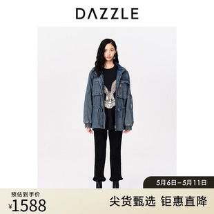 DAZZLE地素奥莱23春新款 休闲夹棉牛仔外套棉服 复古做旧蓝色工装