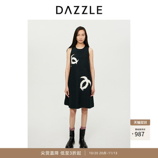 DAZZLE地素奥莱 连衣裙女法式休闲松弛黑色肌理无袖A字短裙