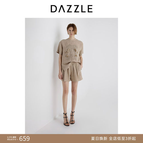 DAZZLE地素奥莱 夏季短裤老钱松弛亚麻短裤