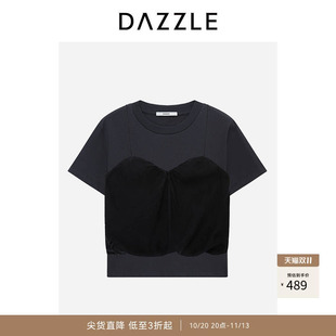 DAZZLE地素奥莱 夏季黑色立裁假两件美式小上衣女