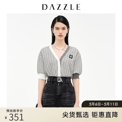 DAZZLE地素奥莱 立体童趣徽章撞色针织开衫外套2D3E5261B