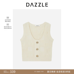 DAZZLE 地素奥莱毛衫无袖浅黄色针织不规则条纹背心