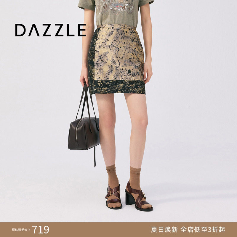 DAZZLE 地素奥莱半裙2025年秋季黑色提花布短裙