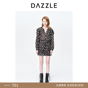 DAZZLE地素奥莱春法式印花长袖衬衫连衣裙