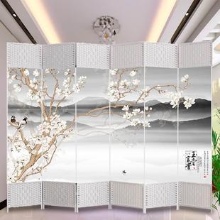 饰中式 屏风隔断折叠移动客厅布艺折屏办公室实木装 家用遮挡玄关帘