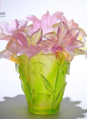 一博高端釉面百合花瓶装饰品客厅插花搬迁乔迁礼品客厅办公室装饰