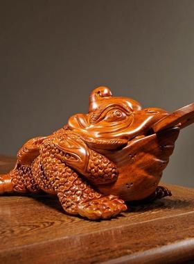 招财木雕金蟾摆件工艺品风水实木制三足献宝蟾蜍开业礼品生日礼物
