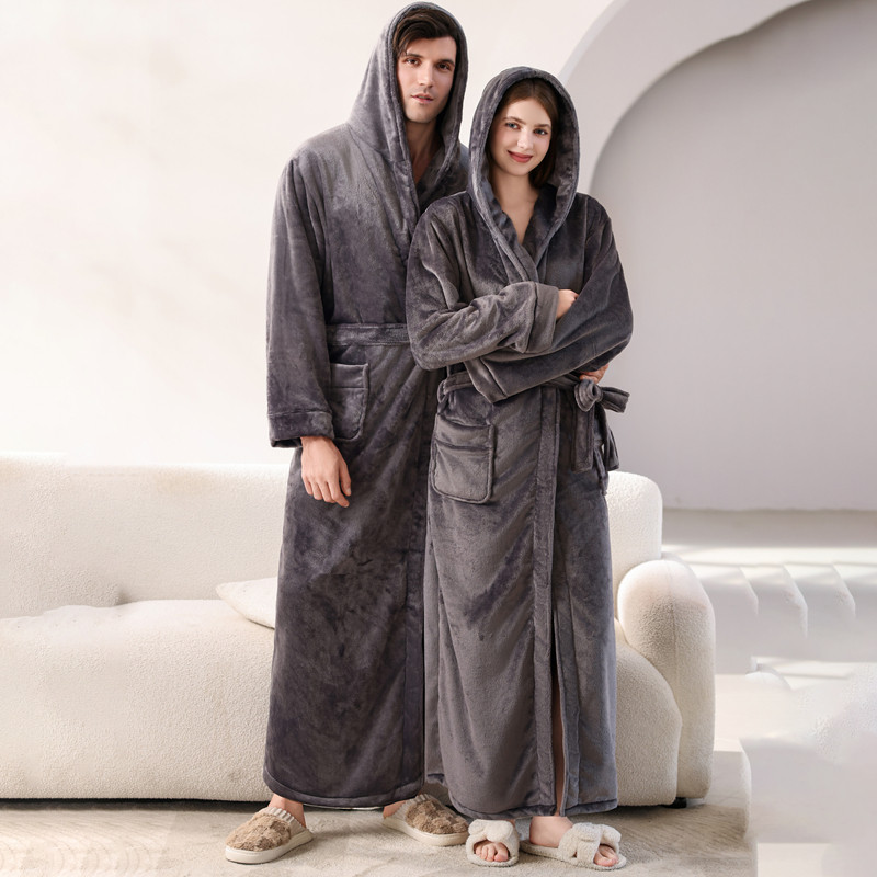 秋冬加厚珊瑚绒睡袍男女情侣连帽法兰绒浴袍软糯舒适加长版到脚踝,女士内衣/男士内衣/家居服,睡袍/浴袍,淘宝优惠券,粉丝福利购,淘宝优惠卷