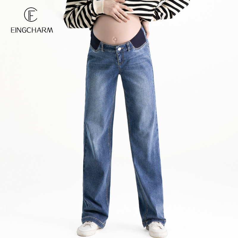 孕妇牛仔裤春装潮妈外穿大码宽松时尚春季直筒拖地裤春秋阔腿长裤