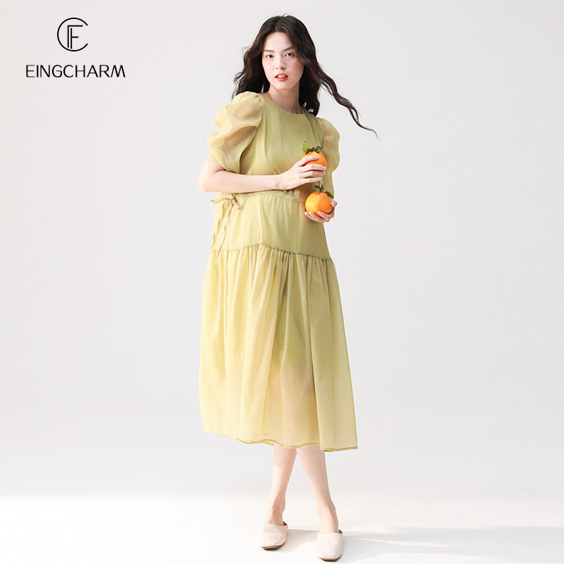 孕妇夏装连衣裙潮妈2022新款短袖纱裙宽松高级夏款薄款大码夏季装