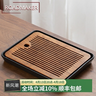 沥水台家用托盘功夫茶具茶海 罗德梅科茶盘实木简约小型茶台储水式