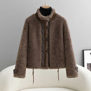 海宁羊剪绒皮毛一体立领羊毛外套女2025冬新款保暖减龄小个子皮草