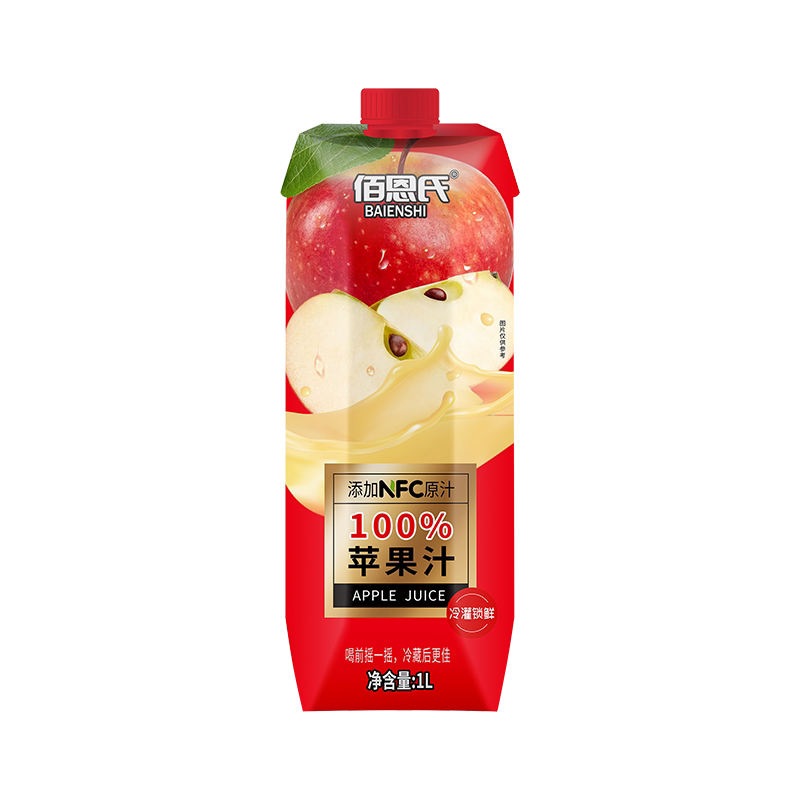 佰恩氏100%苹果汁1L无添加健康饮品0脂解腻解渴饮料聚会家庭装