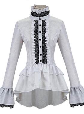 中世纪立领喇叭袖衬衫cos服维多利亚服装宫廷哥特式蕾丝上衣礼服