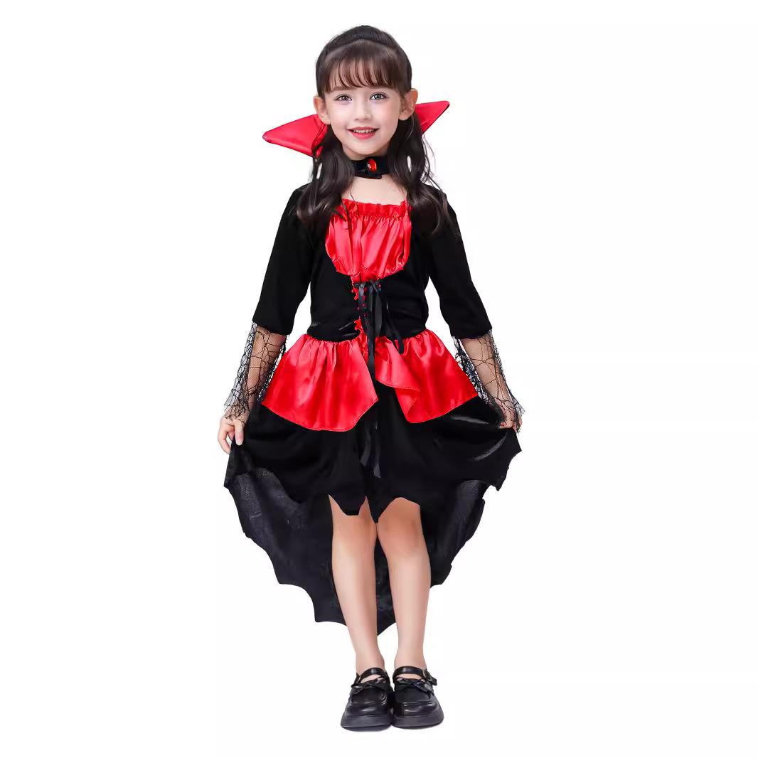 2024新款万圣节女巫吸血鬼女孩cosplay服装角色扮演儿童演出套装