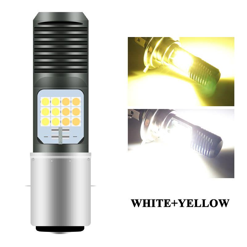 摩托车双色前大灯 高亮白黄LED摩托电动车 H6 H4 BA20D P15D