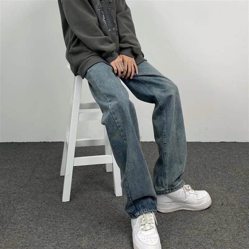 古着痞帅牛仔裤男宽松直筒阔腿裤ins高街垂感拖地裤潮牌大码长裤