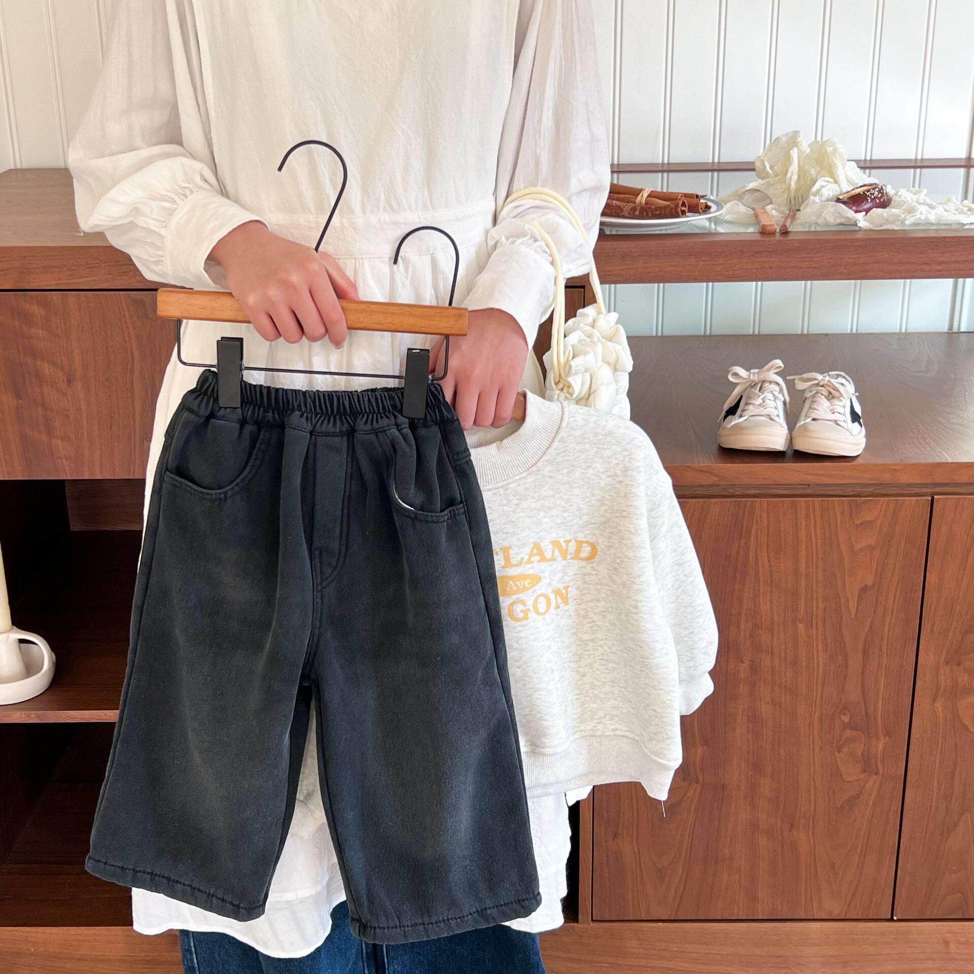 儿童加绒加厚牛仔裤2025秋冬新品男童复古裤子女童洋气休闲直筒裤