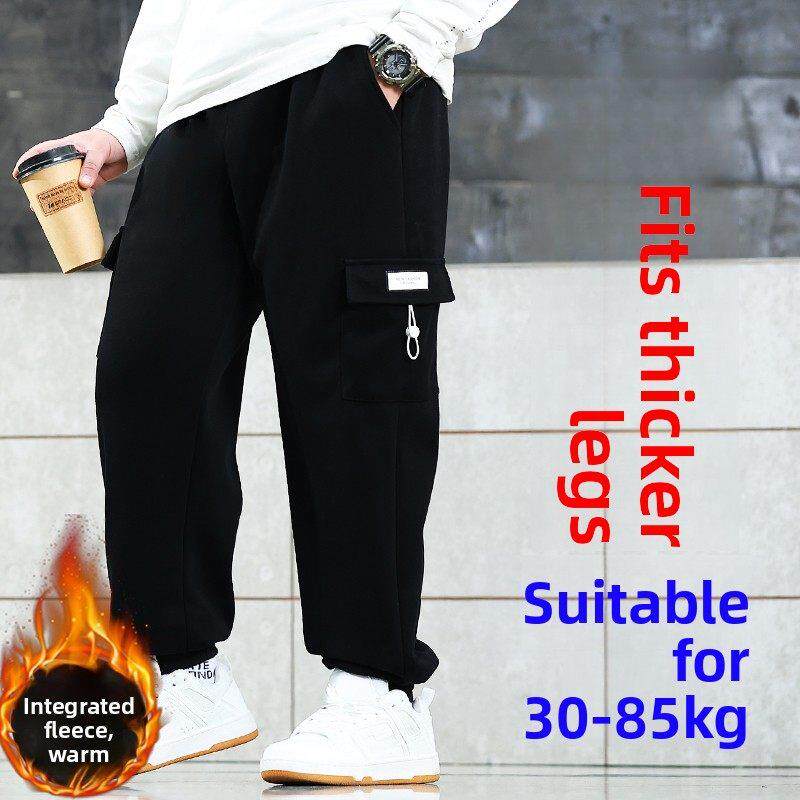 胖男童加绒运动裤秋冬季加肥加大码工装裤中大童胖子宽松休闲长裤