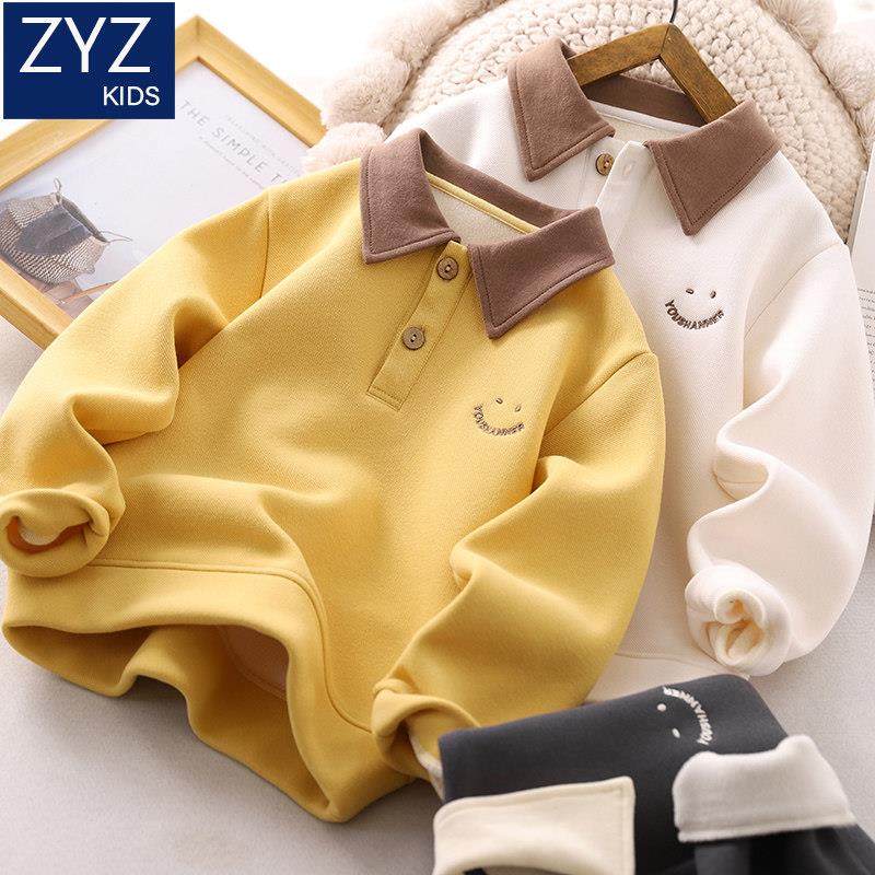 男童加绒卫衣秋冬男大童时尚翻领加厚保暖休闲帅气儿童POLO衫上衣