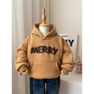 女童加绒卫衣小童韩版潮加厚洋气2岁6儿童冬季带帽上衣男童秋冬装