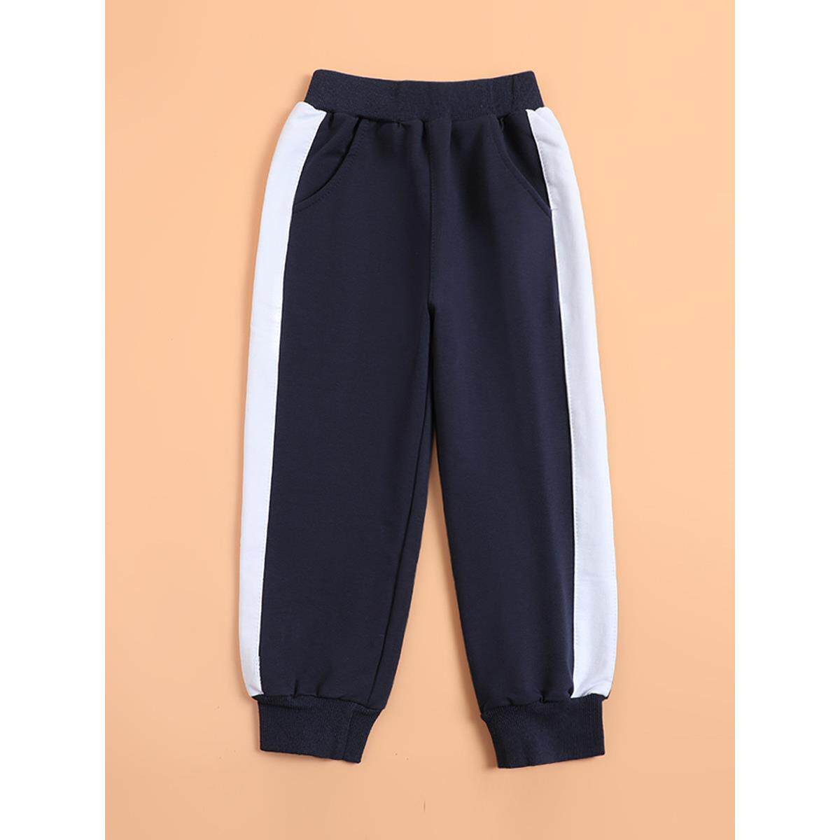 儿童校服裤春秋冬款男童女童深蓝色宽白杠条运动中小学生裤班服裤