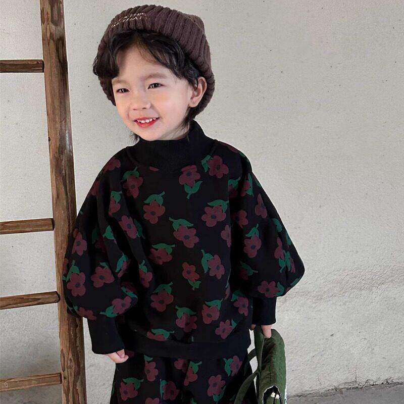 暮晨家新款秋冬2025男童高领加绒卫衣宝宝加厚束脚裤卫裤两件套装