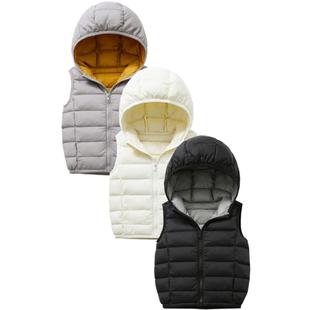 优衣童装轻薄羽绒马甲男童女童2025秋冬新款宝宝羽绒背心连帽外套