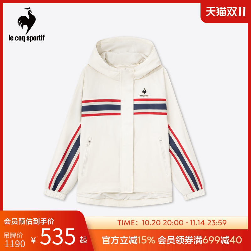 乐卡克春秋季女士连帽宽松舒适梭织运动休闲外套撞色时尚百搭上衣