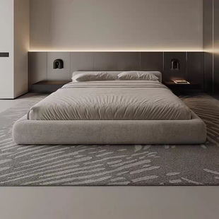 豆腐块榻榻米落地矮床意式极简棉麻布床侘寂风主卧室双人大床婚床