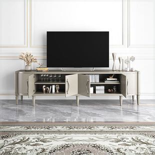 轻奢实木电视柜现代香槟色茶几电视柜组合小户型客厅电视机柜 美式