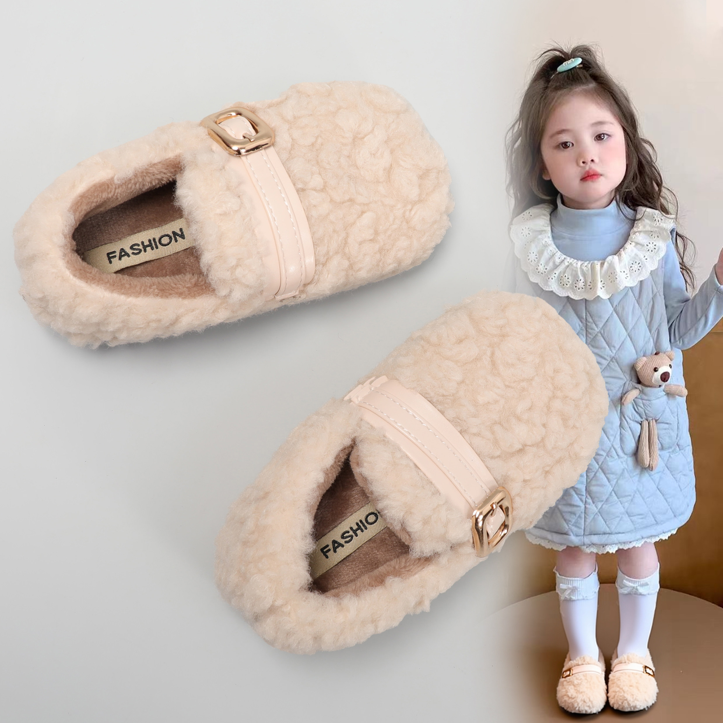 女童棉鞋2025冬季新款儿童鞋子公主豆豆鞋软底二棉加绒浅口毛毛鞋,童鞋/婴儿鞋/亲子鞋,棉鞋,淘宝优惠券,粉丝福利购,淘宝优惠卷