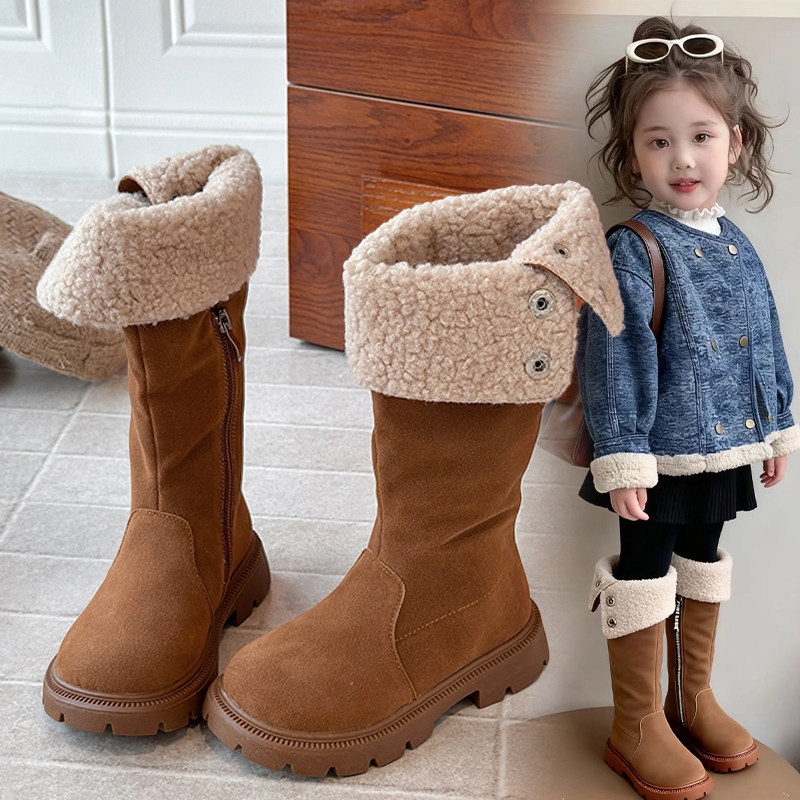 女童保暖棉靴2025冬季新款韩版女童洋气二棉翻边高筒靴加绒长筒靴,童鞋/婴儿鞋/亲子鞋,棉靴,淘宝优惠券,粉丝福利购,淘宝优惠卷