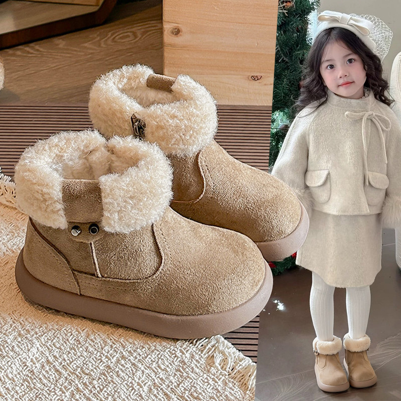 2025新款毛绒雪地靴男女童冬季加绒加厚保暖软底短靴翻边外穿棉靴,童鞋/婴儿鞋/亲子鞋,棉靴,淘宝优惠券,粉丝福利购,淘宝优惠卷