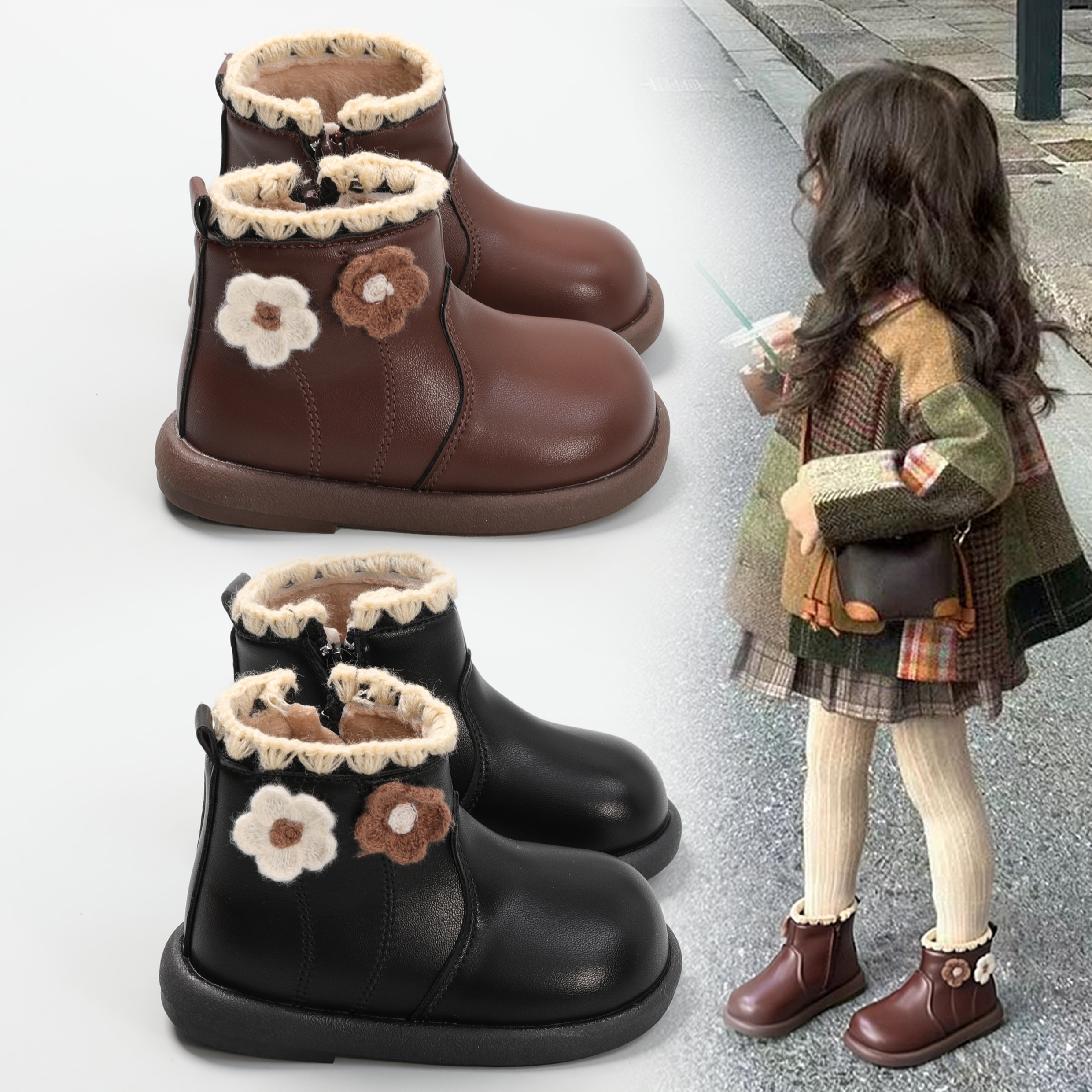 女童短靴冬季新款防水保暖小童鞋