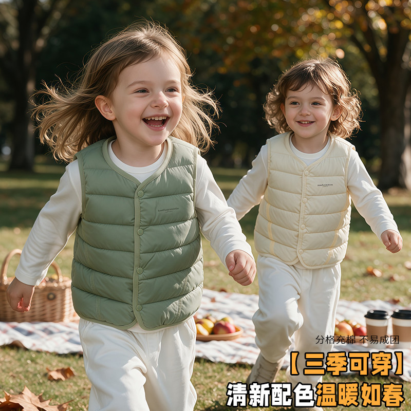 新款中小童内胆背心儿童纯色字母印花马甲轻薄简约童装圆领棉坎肩