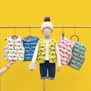 小黄鸭秋冬新款儿童棉马甲双面穿中小男女童男女孩羽绒棉背心坎肩