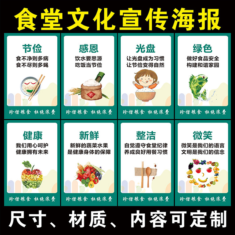 食堂文化标语墙贴餐厅光盘行动宣传海报食堂珍惜粮食挂图墙贴挂画