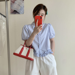 小个子甜美POLO领不规则木耳边衬衫 苏珊 法式 2025夏季 DW093 新款