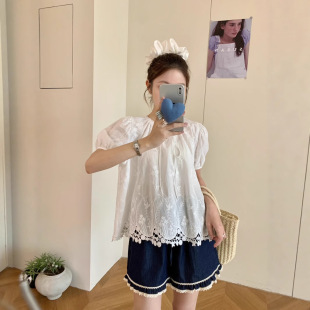 復(fù)古小衫 短袖 新款 襯衫 上衣女TS116 韓系蕾絲花邊拼接法式 蘇珊夏季