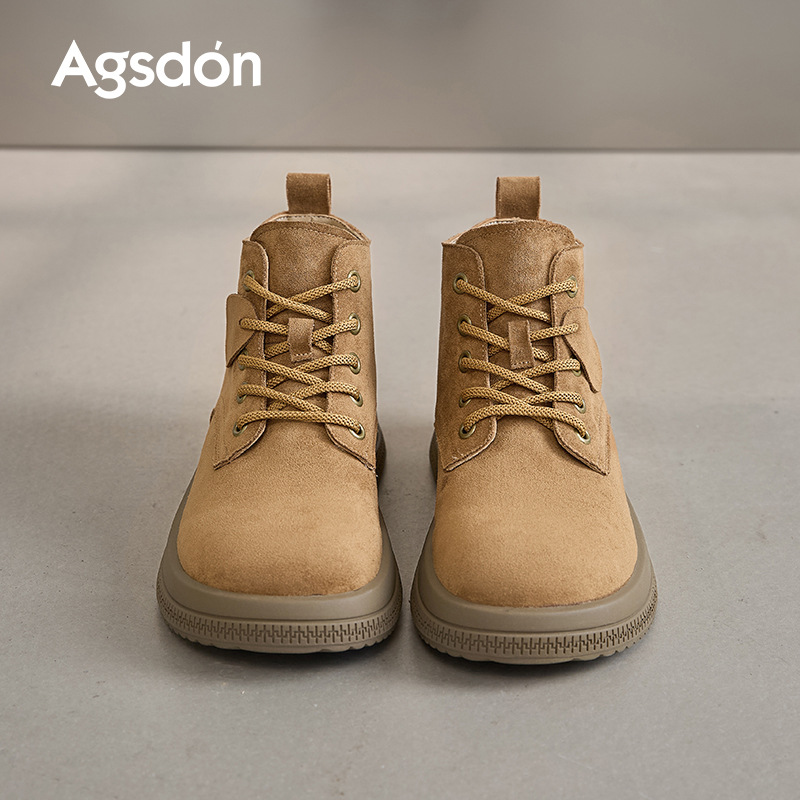 奥古狮登棕色马丁靴女2025新款秋季厚底英伦风大黄靴中筒系带