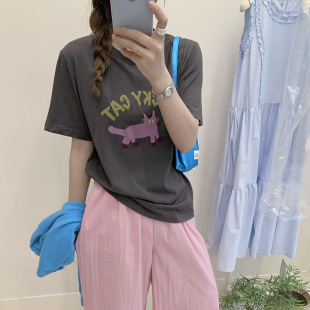 新款 SUSAN 夏季 卡通印花短袖 圆领百搭休闲上衣 T恤女2025韩版
