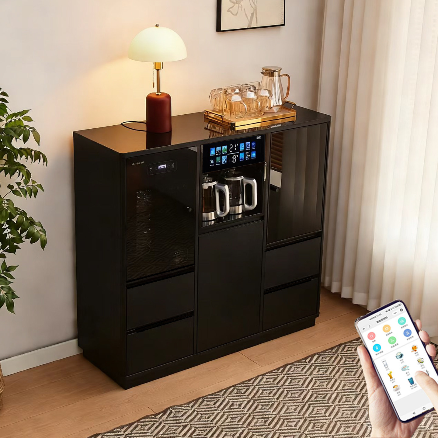 高端茶吧机柜子一体柜家用2026新款餐边柜中古风智能黑色饮水机柜,厨房电器,茶吧机/泡茶机,淘宝优惠券,粉丝福利购,淘宝优惠卷