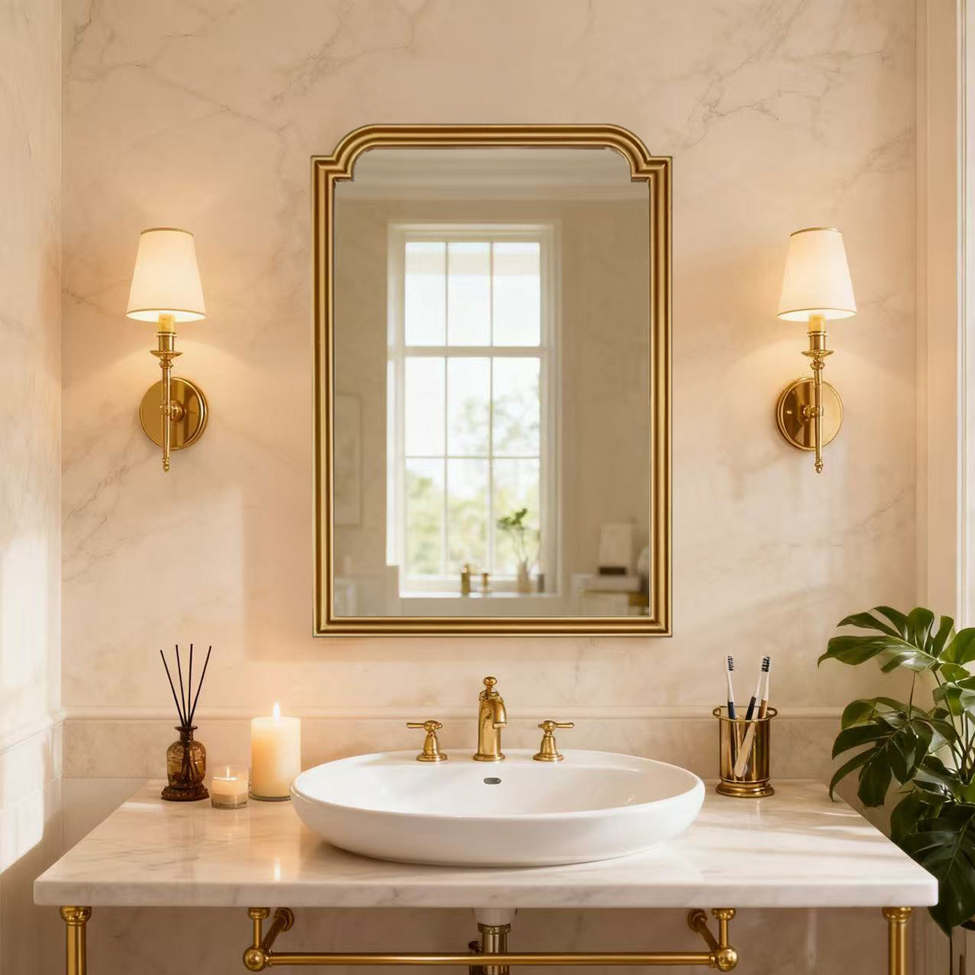 法式复古金色边框壁挂式化妆镜浴室卫生间没事装饰镜酒店洗漱镜子