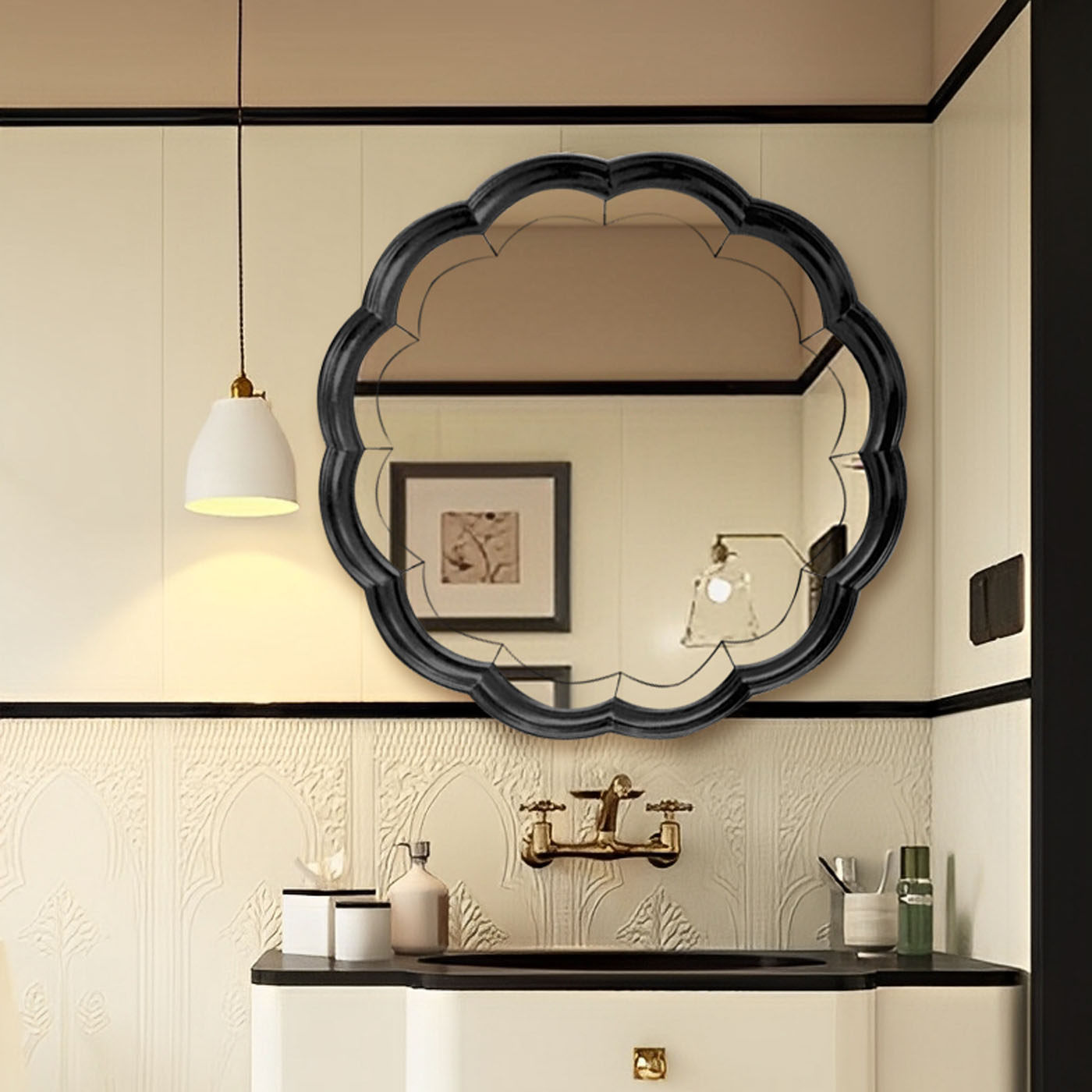 欧式圆形浴室镜复古化妆镜洗手间壁挂镜子美式玄关厕所装饰镜定制