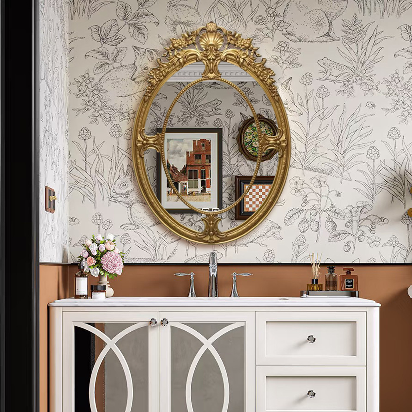 法式艺术异形壁挂镜玄关壁炉镜装饰镜子公主风拍照镜子摄影高级镜