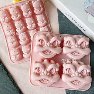 招财猫锦鲤猫造型醒狮硅胶模具中式糕点布丁巧克力慕斯模石膏皂模