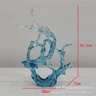 现代轻奢玄关摆件浪花透明雕塑酒店客厅售楼处大型落地装 饰艺术品