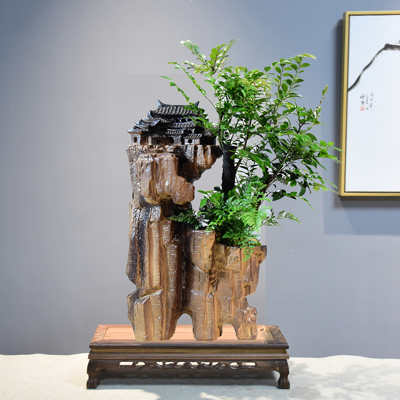 小叶紫檀黑骨茶盆栽办公室